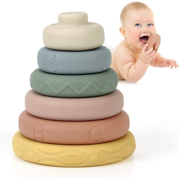 Mini Tudou Silicone 6 Pcs Stacking & Nesting Circle Toy Pastel - Picture 3 of 9